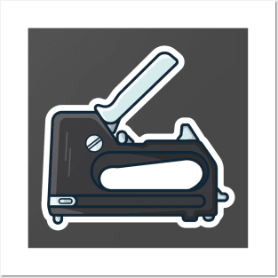 Colorful Staple Gun Sticker design vector illustration. Stationery shop working element icon concept. Stapler gun for join and repair, stapler sign sticker design icon with shadow. Posters and Art